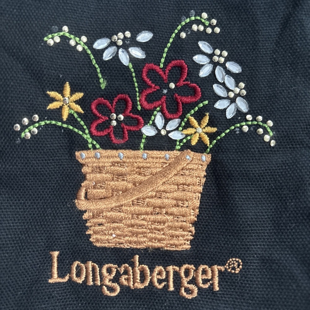 Longaberger Embroidered Floral Basket Tote Bag Pocket‎ 4"x8"x9"